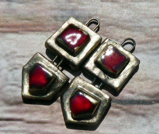 Ceramic Moulded Mixed Shape Charms -Red