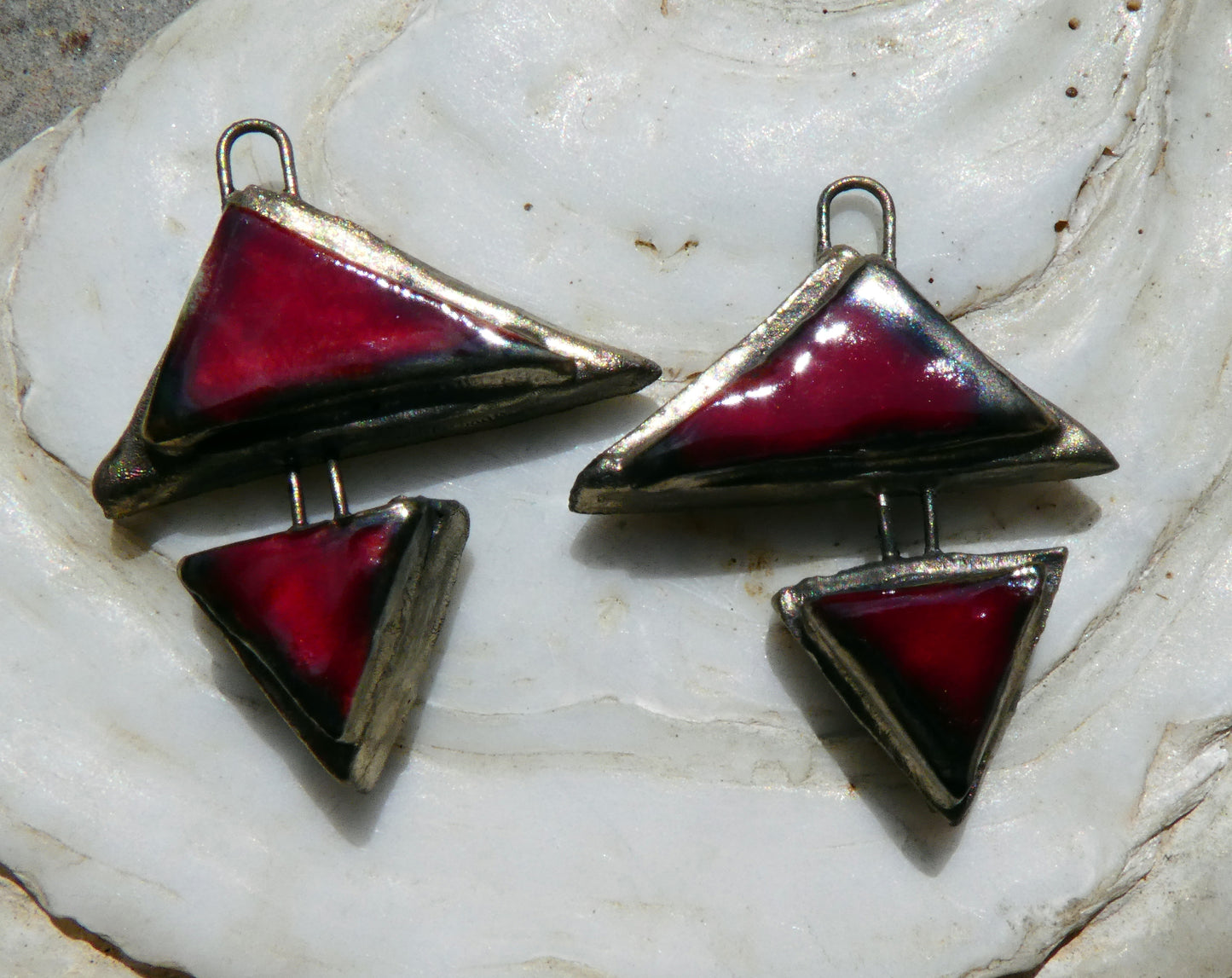 Ceramic Moulded Double Triangle Charms -Red