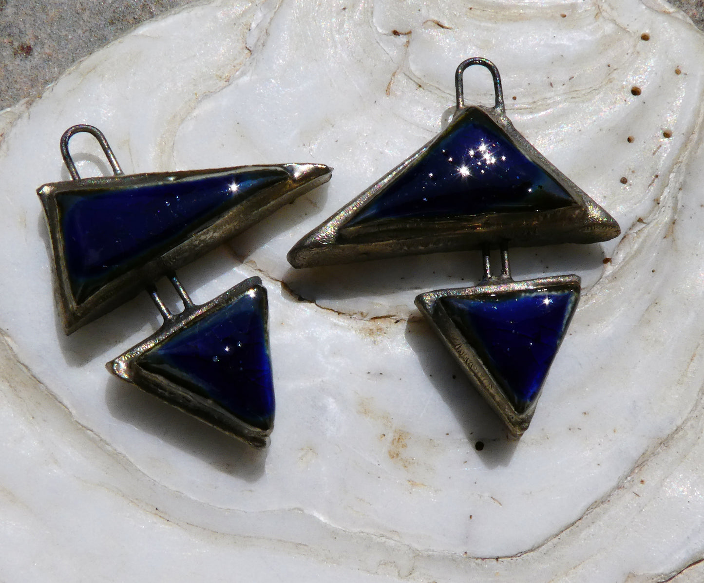 Ceramic Moulded Double Triangle Charms -Mirror Blue