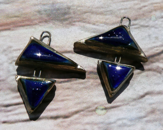 Ceramic Moulded Double Triangle Charms -Mirror Blue
