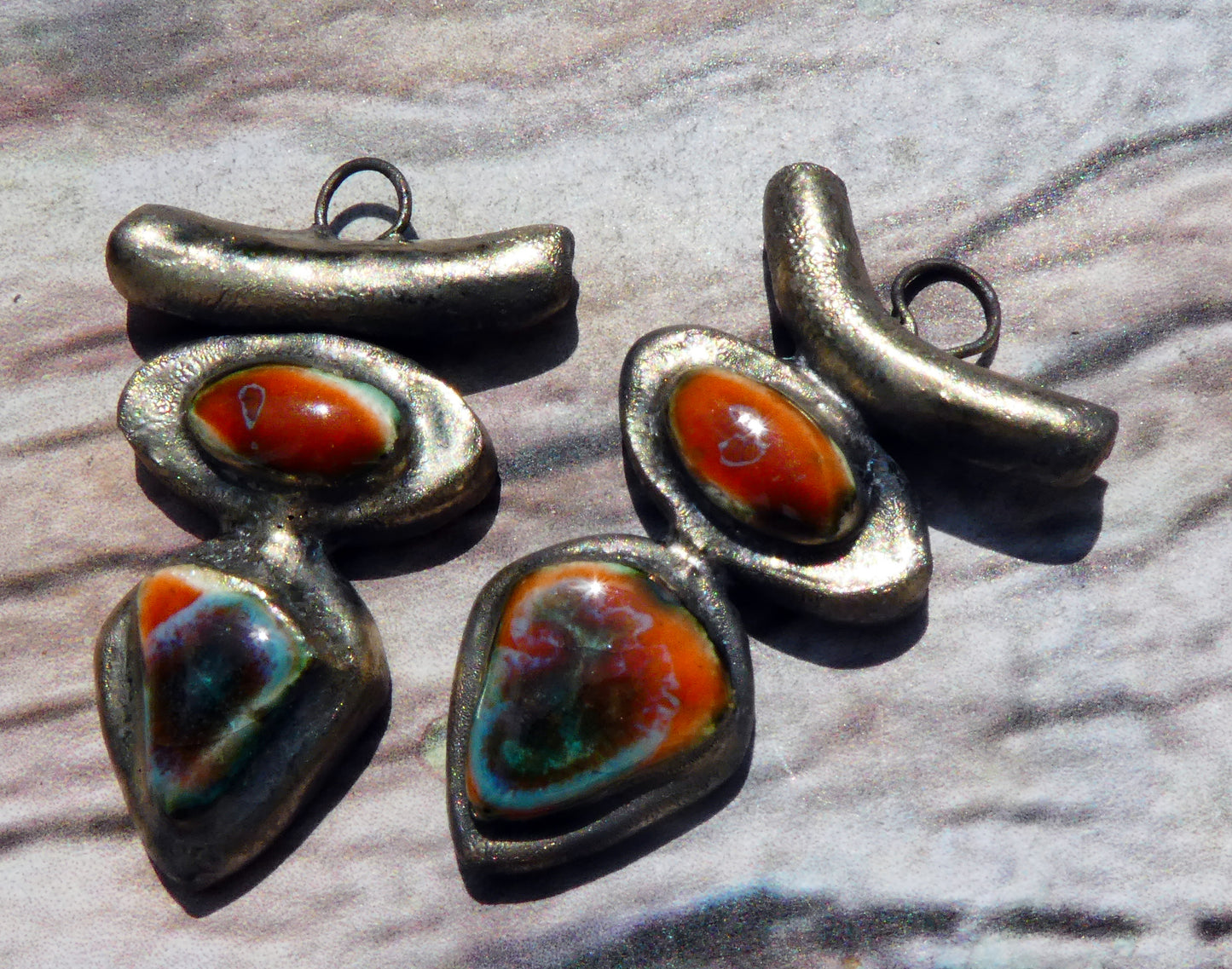 Ceramic Moulded Goddess Stack Charms -Vermillion Sunburst