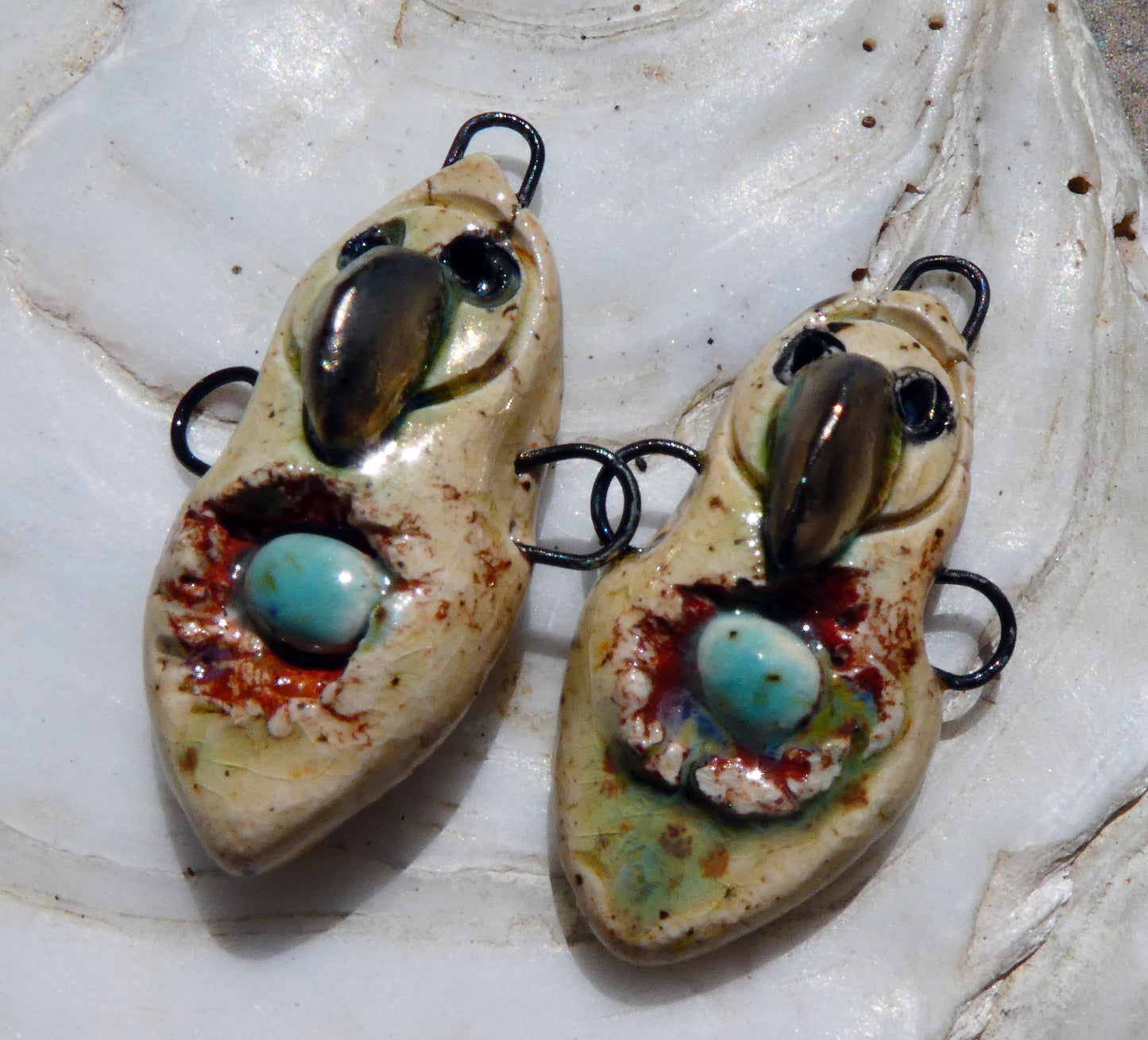 Ceramic Bird Goddess Connectors - Cappuccino Mint