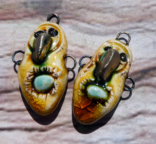 Ceramic Bird Goddess Connectors - Cognac