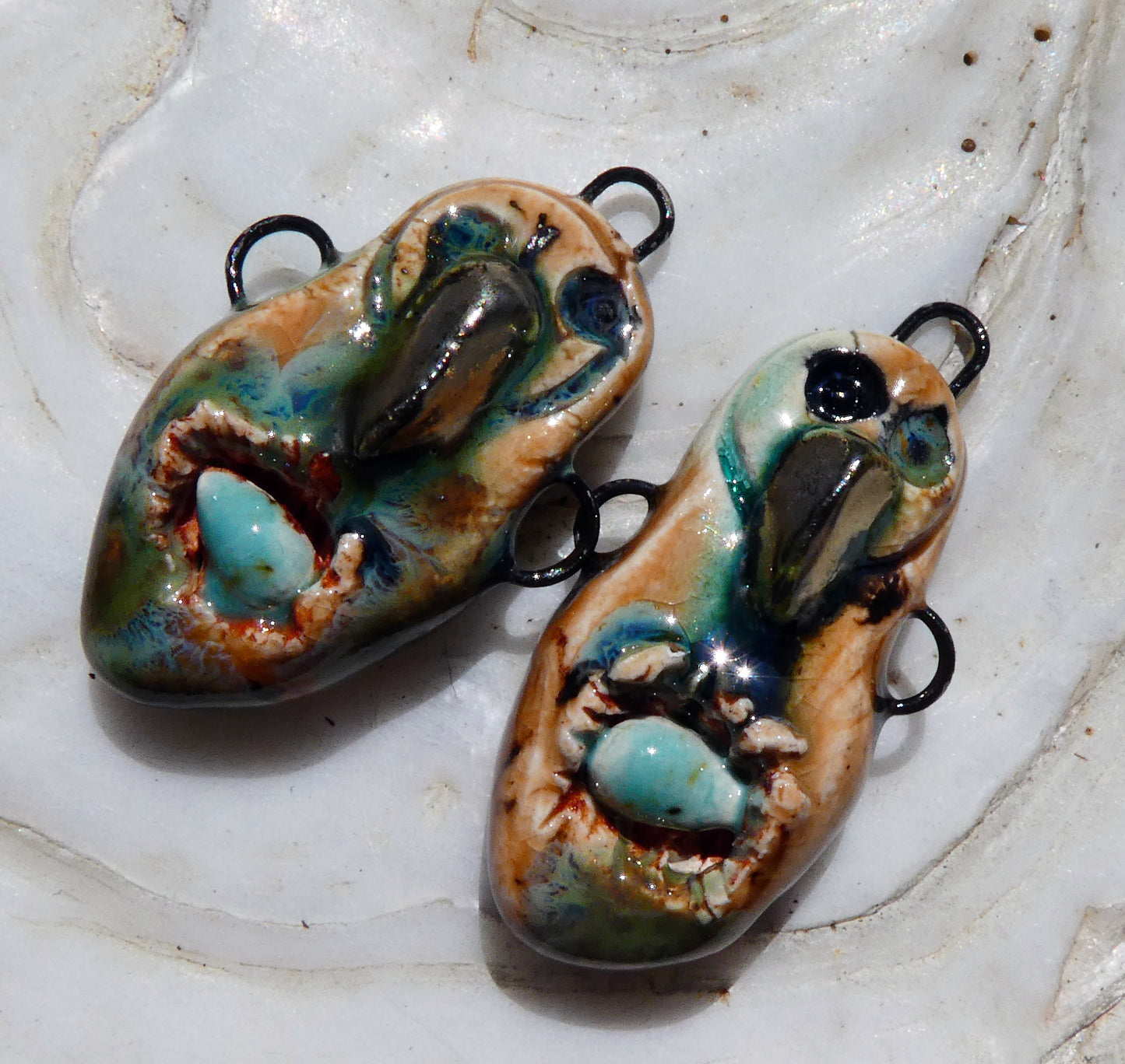 Ceramic Bird Goddess Connectors - Oriental Caramel