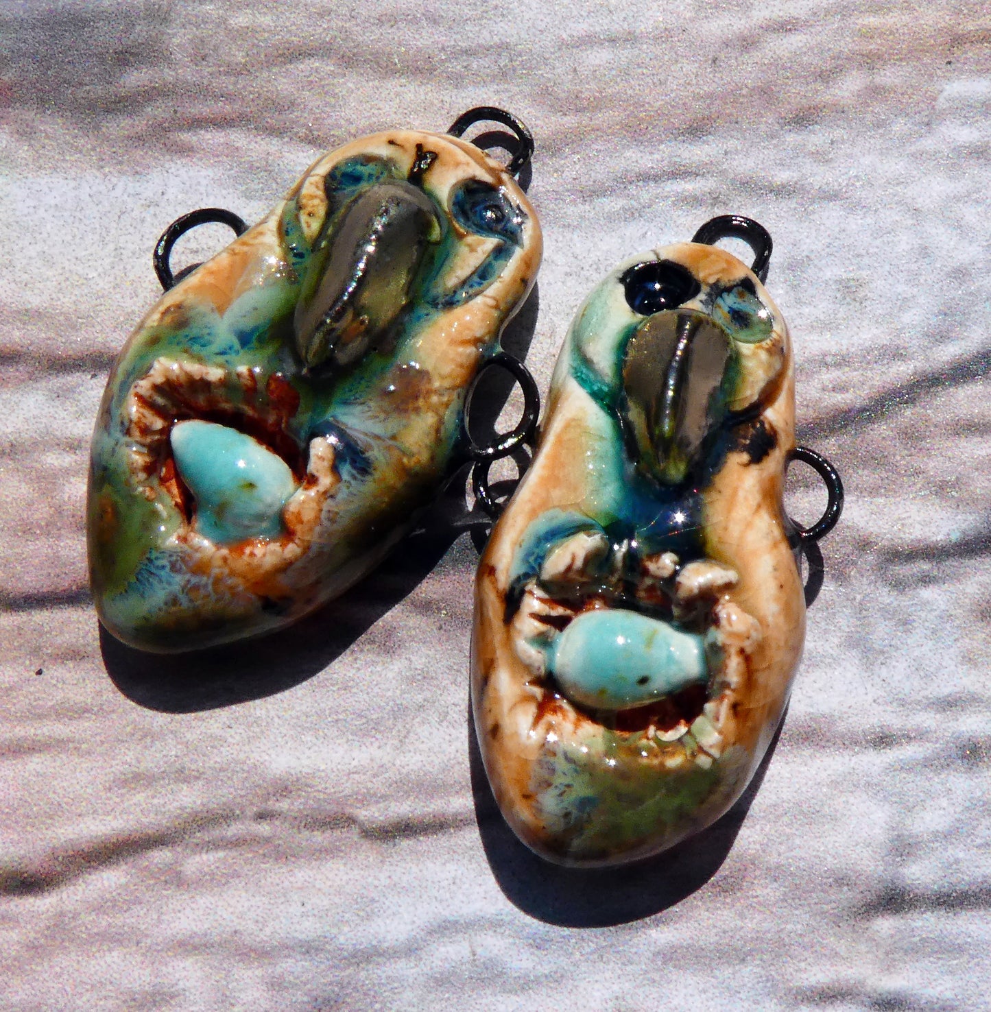 Ceramic Bird Goddess Connectors - Oriental Caramel