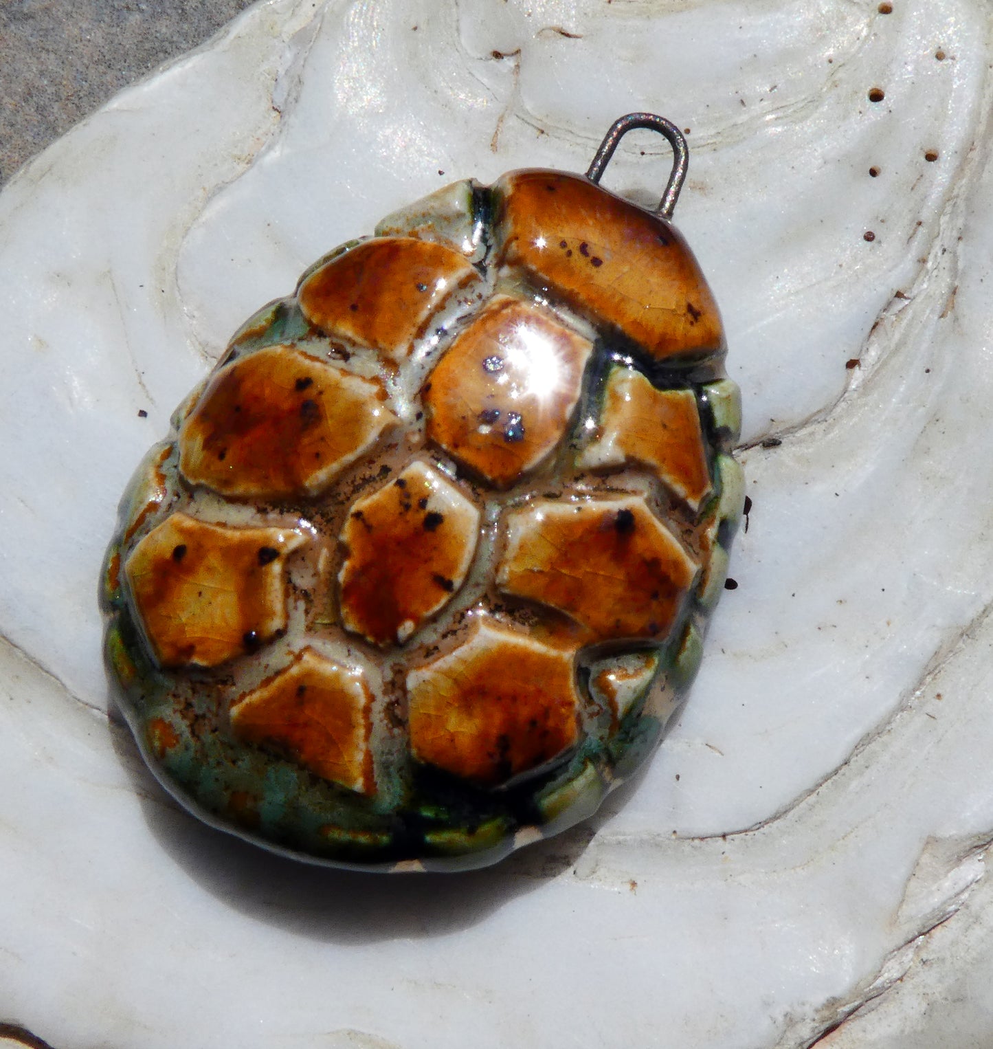 Ceramic Turtle Shell Pendant - Amber Ash
