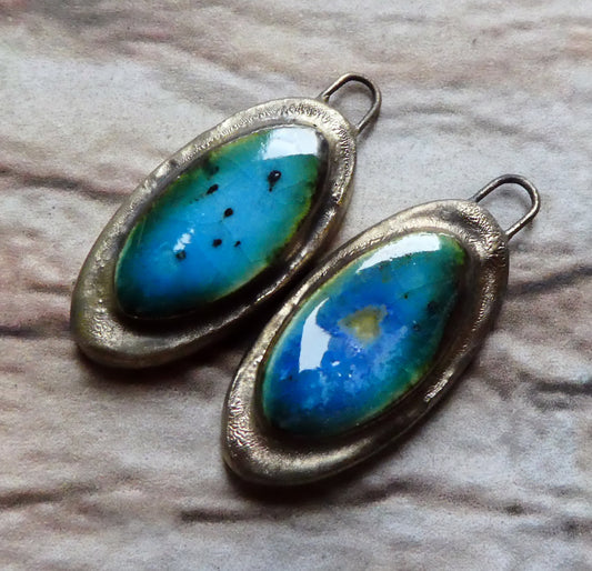 Ceramic Moulded Oval Charms - Tranquil Earth