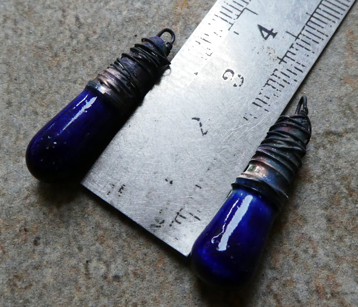 Ceramic Wire Wrapped Baton Charms -Mirror Blue