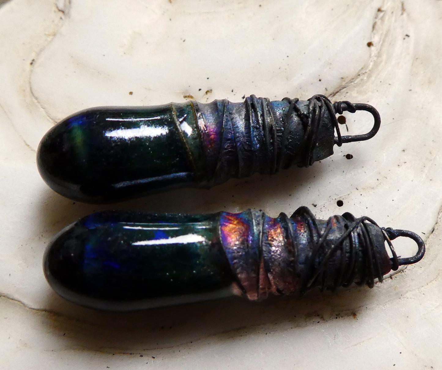 Ceramic Wire Wrapped Baton Charms -Granada