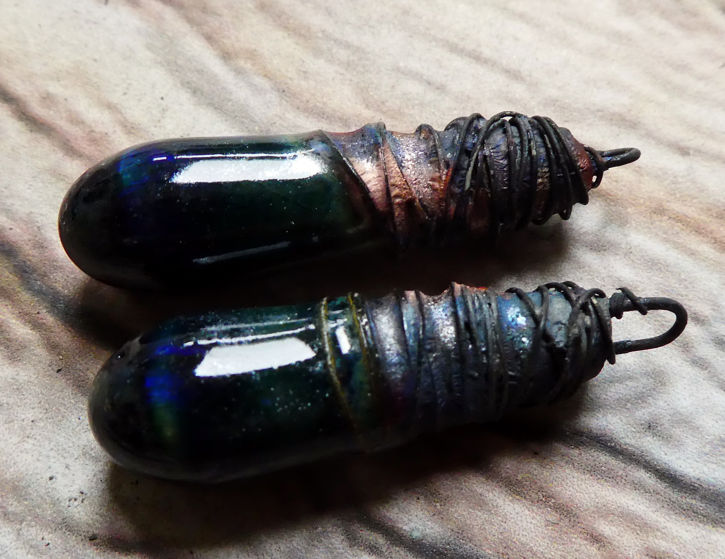 Ceramic Wire Wrapped Baton Charms -Granada