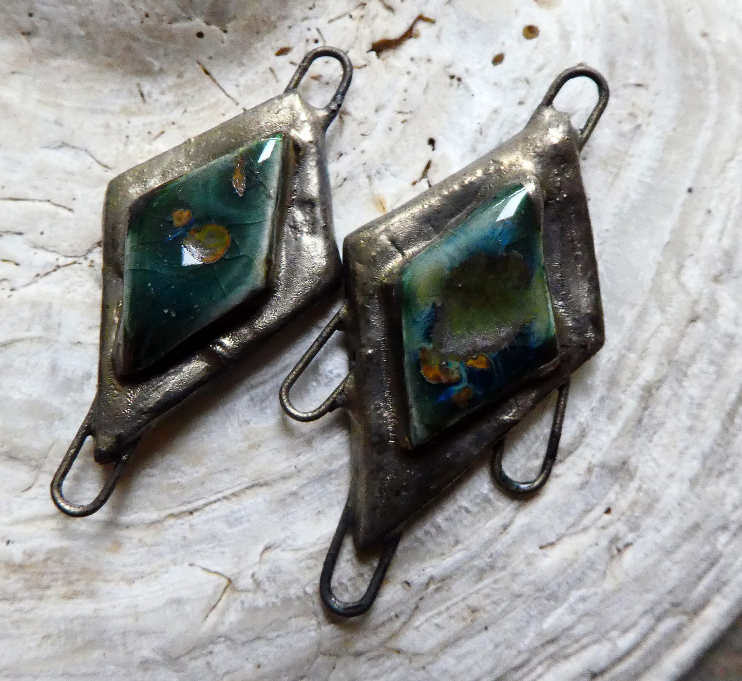 Ceramic Moulded Diamond Connectors-Mystic Jade