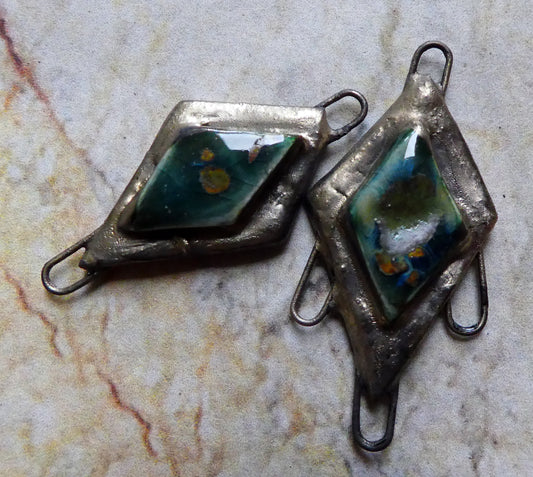 Ceramic Moulded Diamond Connectors-Mystic Jade