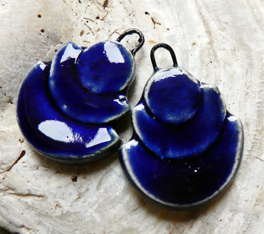 Ceramic Stacked Semi Circle Charms - Mirror Blue