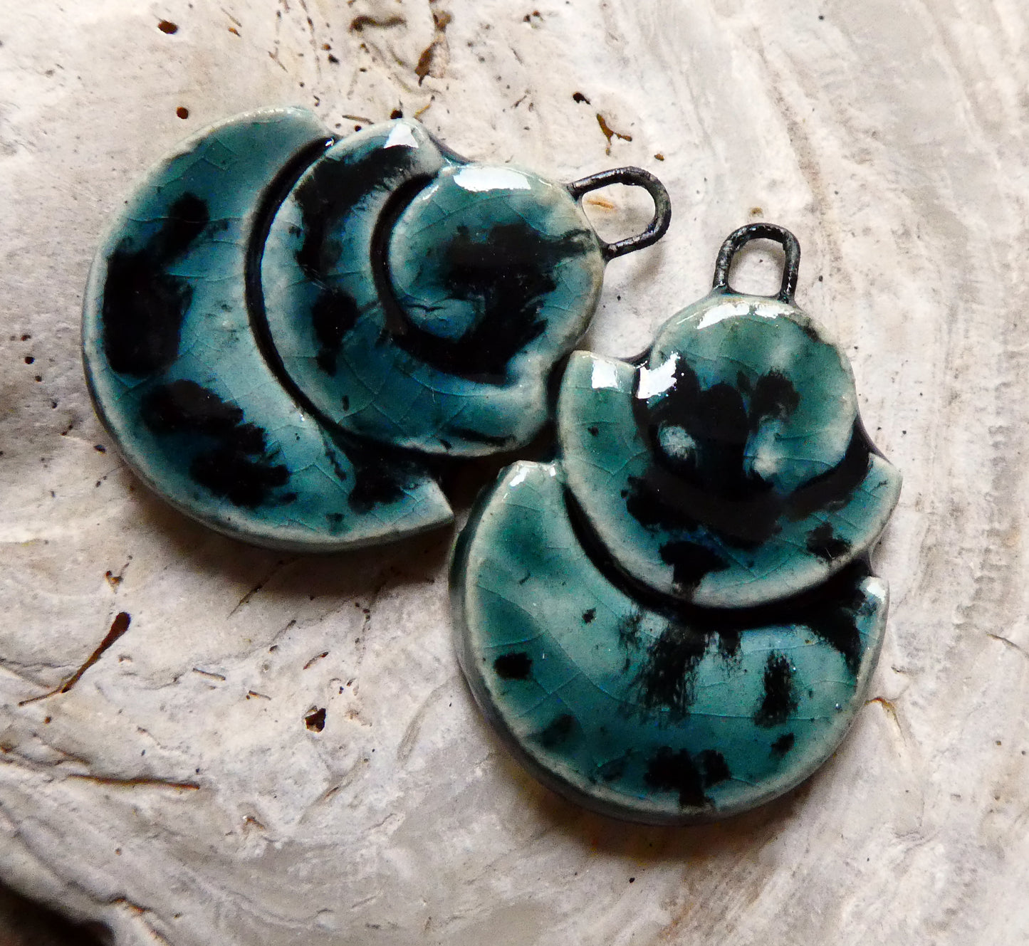 Ceramic Stacked Semi Circle Charms - Ocean Mist