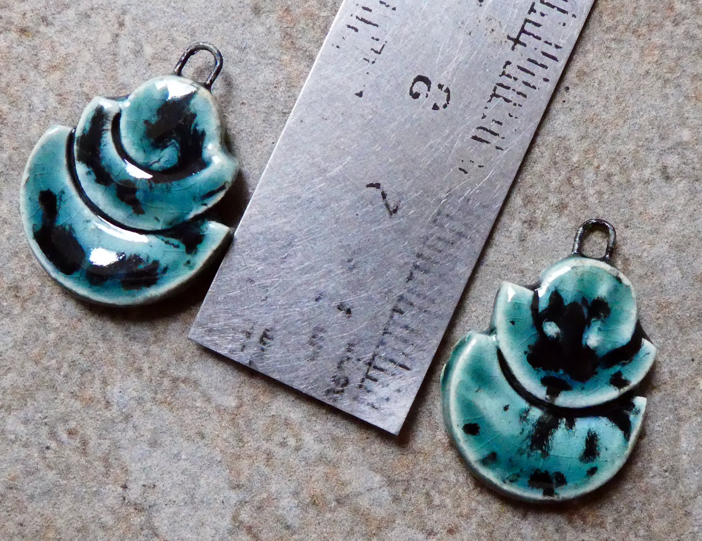 Ceramic Stacked Semi Circle Charms - Ocean Mist