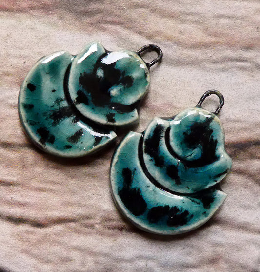 Ceramic Stacked Semi Circle Charms - Ocean Mist