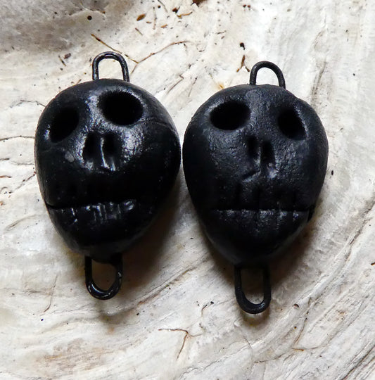 Ceramic Skull Earring Connectors - Matte Black