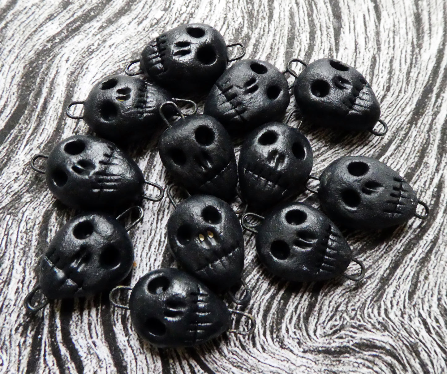 Ceramic Skull Earring Connectors - Matte Black