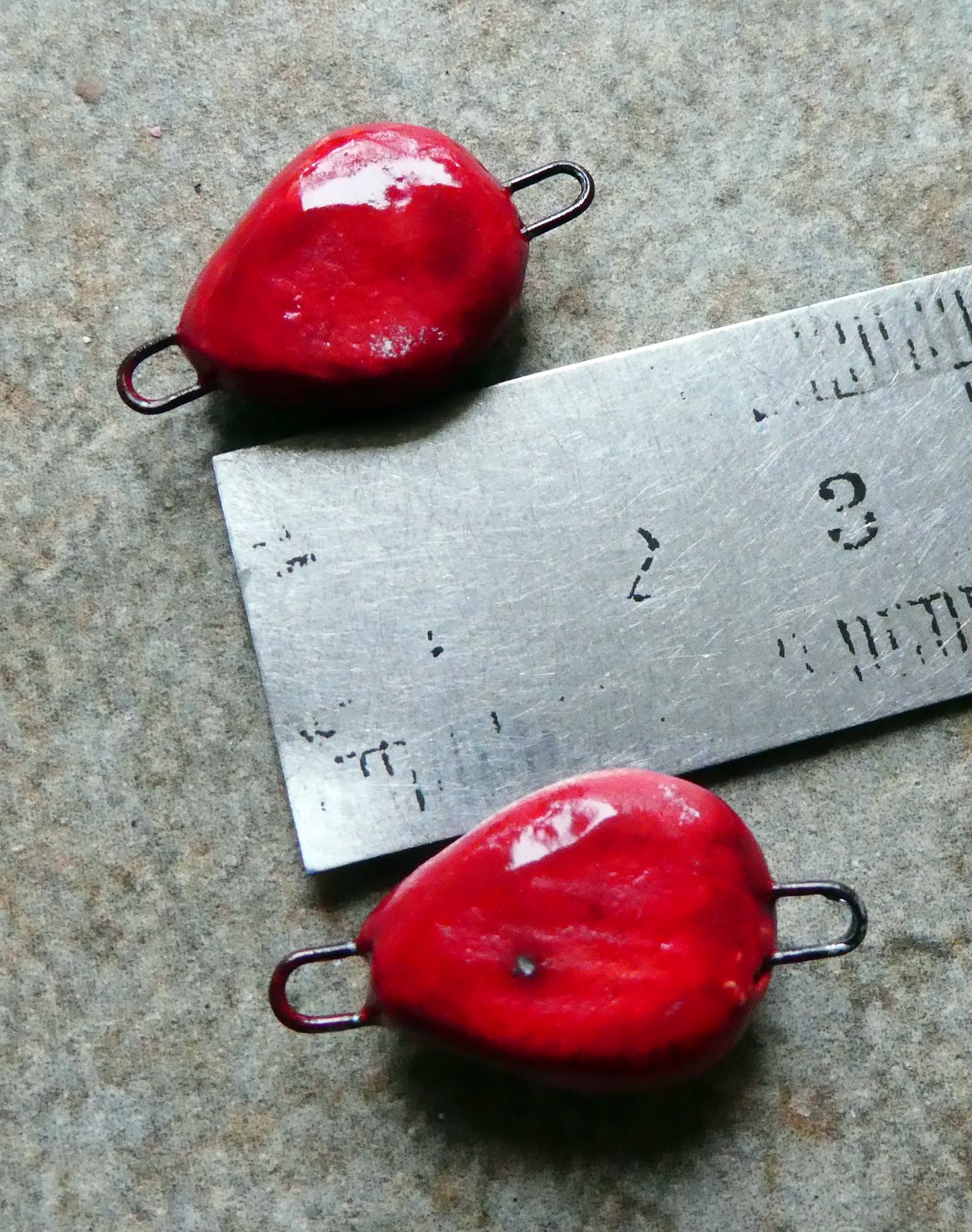 Ceramic Skull Earring Connectors -Red