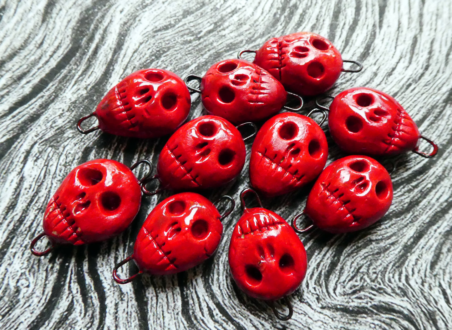 Ceramic Skull Earring Connectors -Red