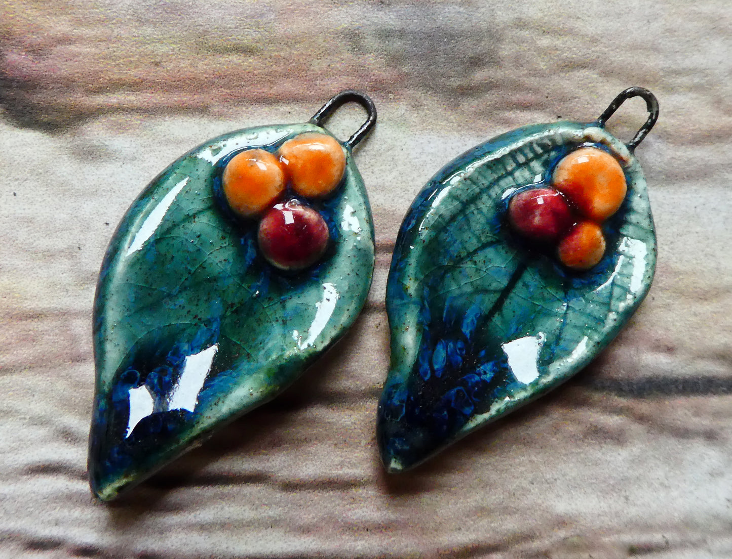 Ceramic Autumn Leaf and Berries Charms -Bora Bora