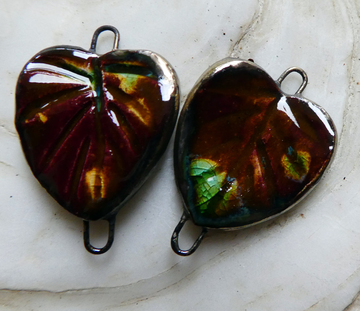 Ceramic Heart Shaped Leaf Connectors - Murano