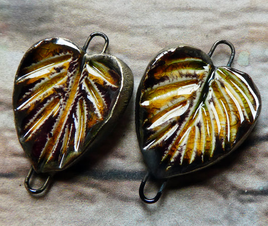 Ceramic Heart Shaped Leaf Connectors - Dune