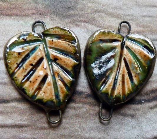 Ceramic Heart Shaped Leaf Connectors - Oriental Caramel