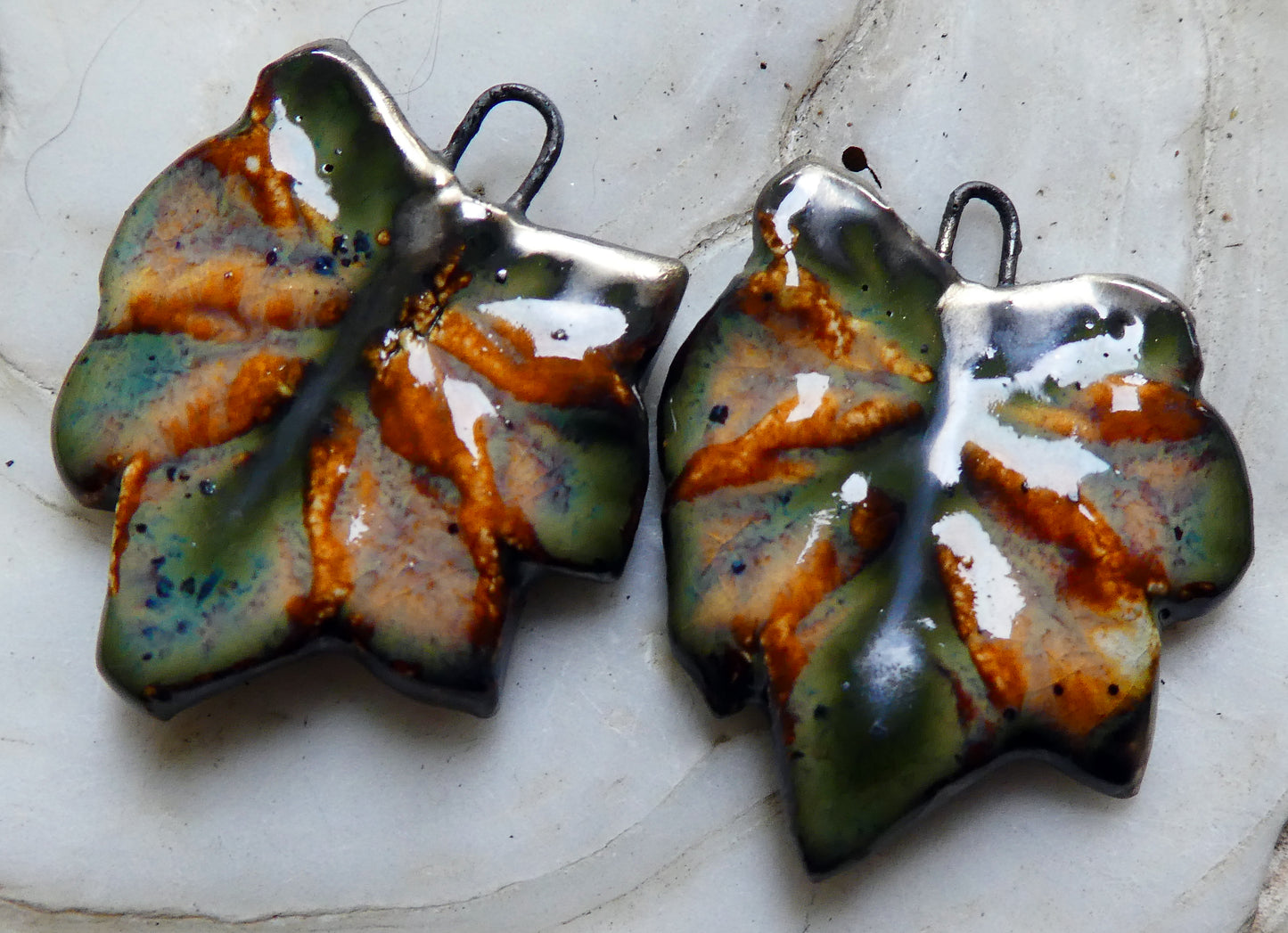 Ceramic Leaf Charms -Amber Ash #2