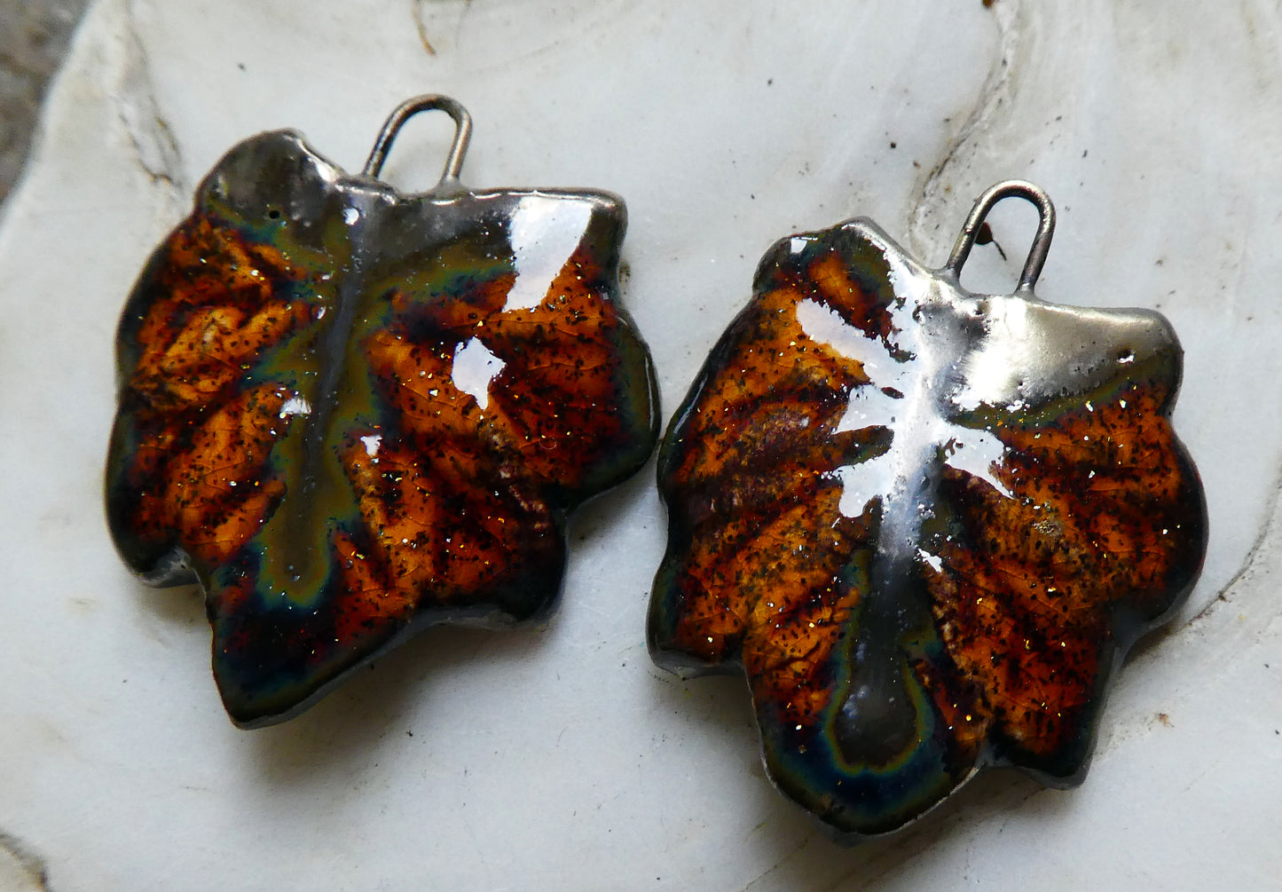Ceramic Leaf Charms - Amber Sparks