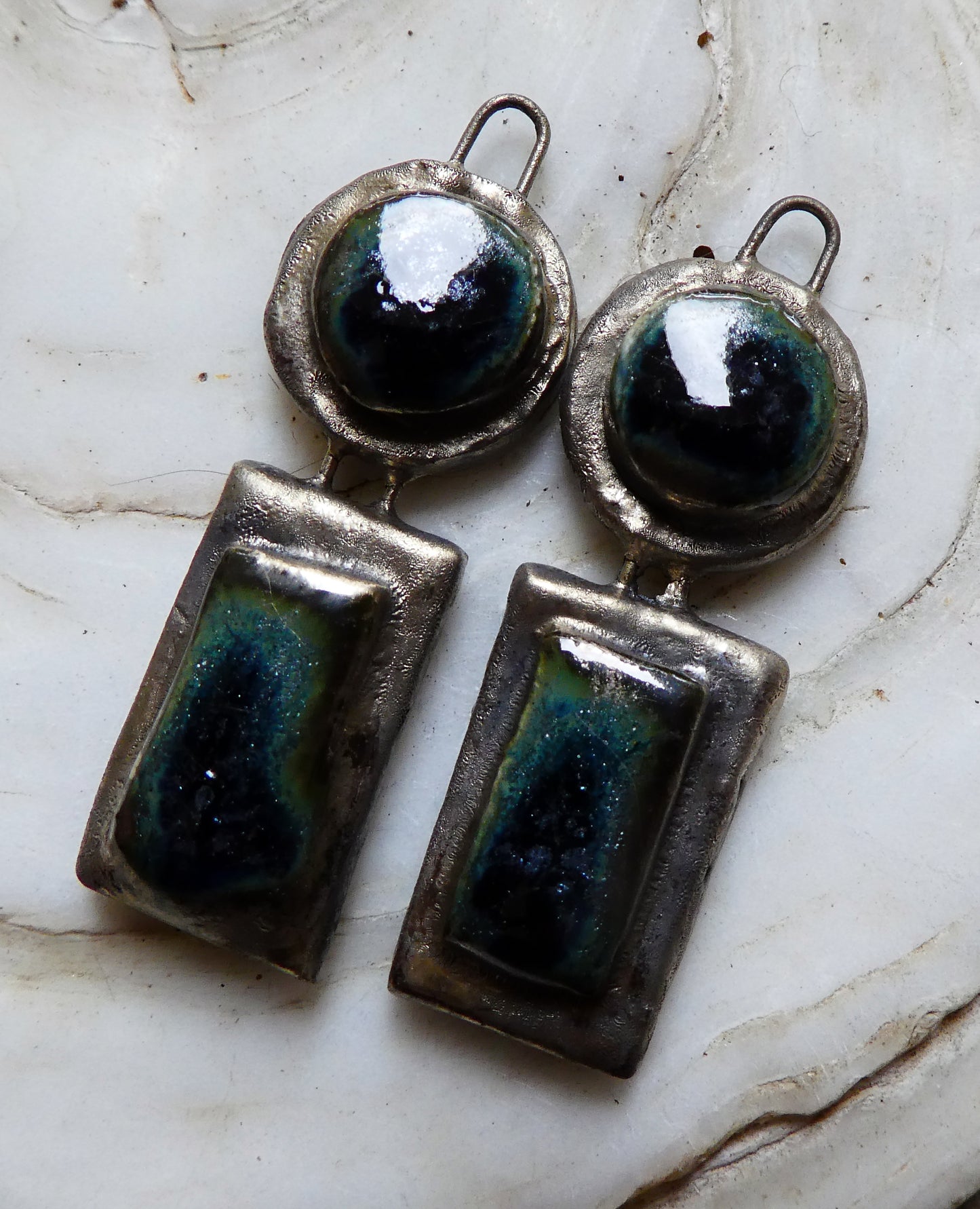 Ceramic Moulded Disc and Rectangle Charms -Granada