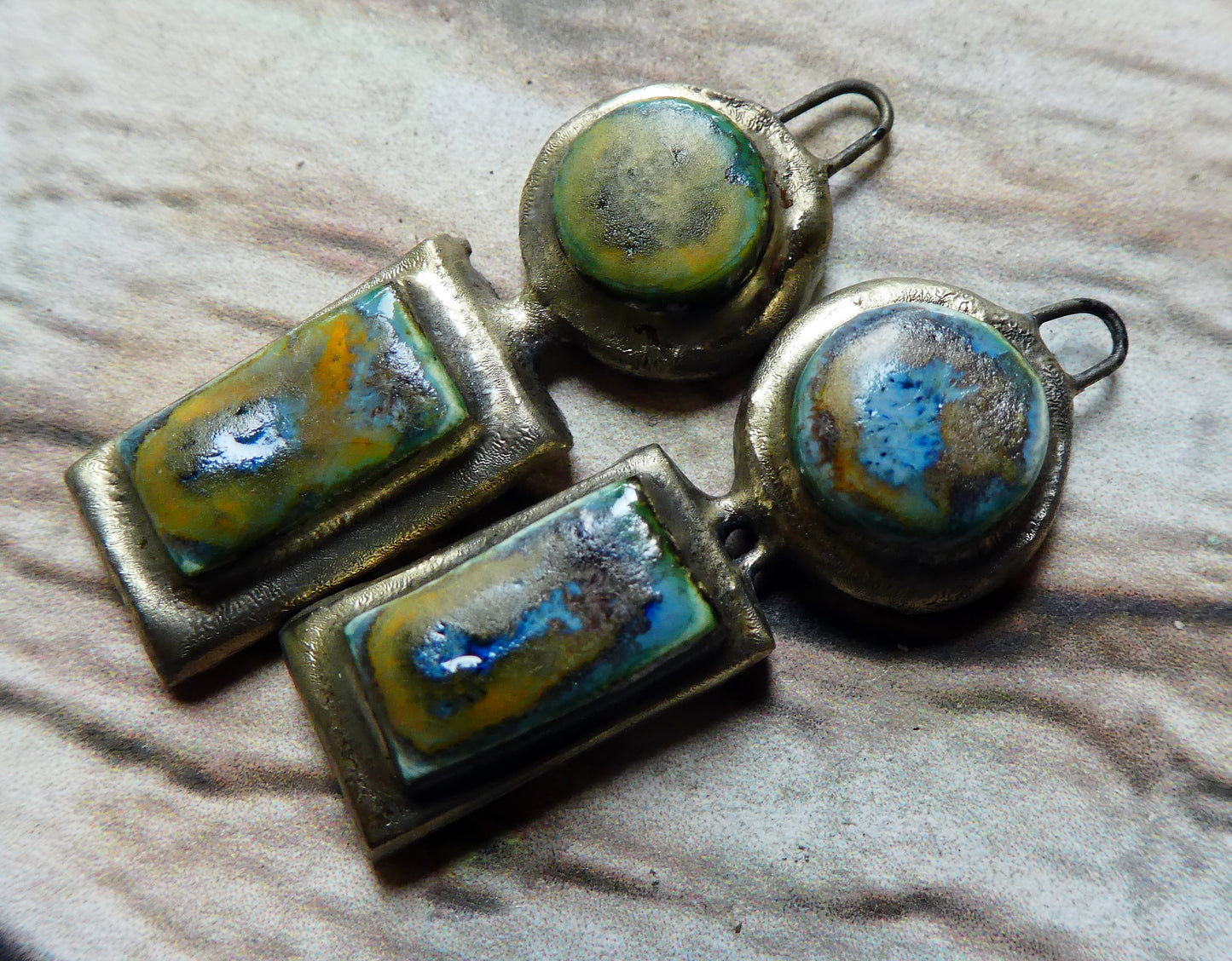 Ceramic Moulded Disc and Rectangle Charms -Outer Space