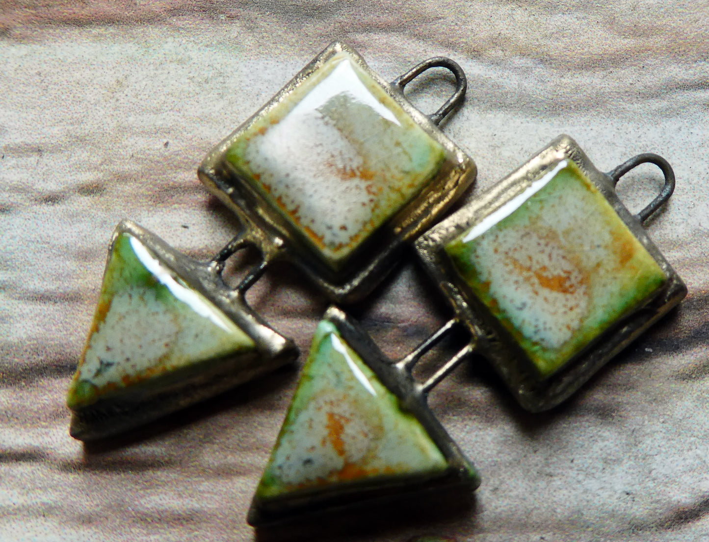 Ceramic Moulded Square and Triangle Charms - Stone