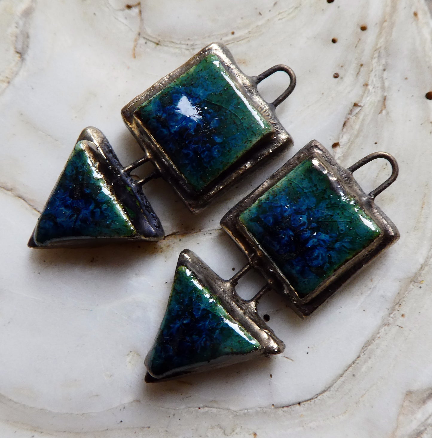 Ceramic Moulded Square and Triangle Charms - Bora Bora