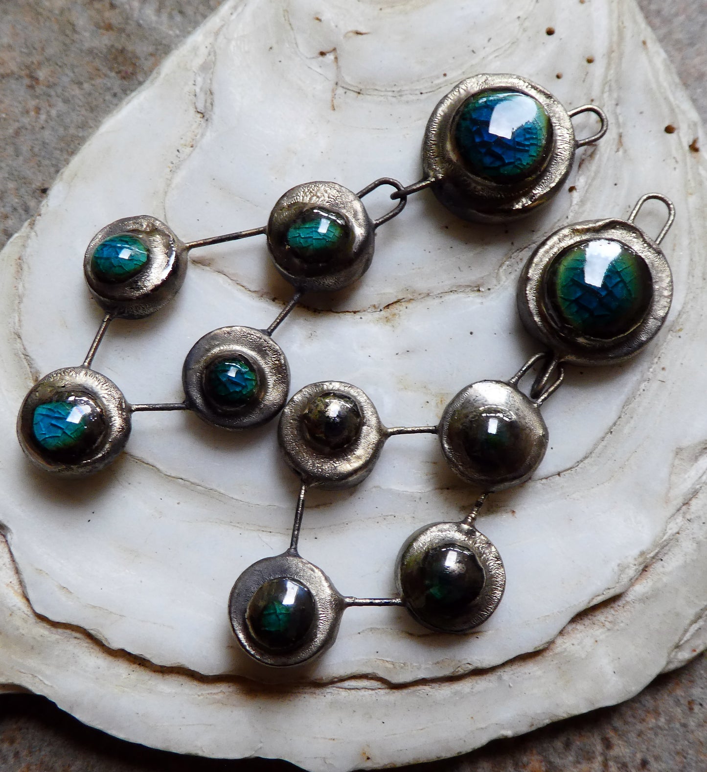 Ceramic Moulded Multi Disc Dangles - Oriental Blue