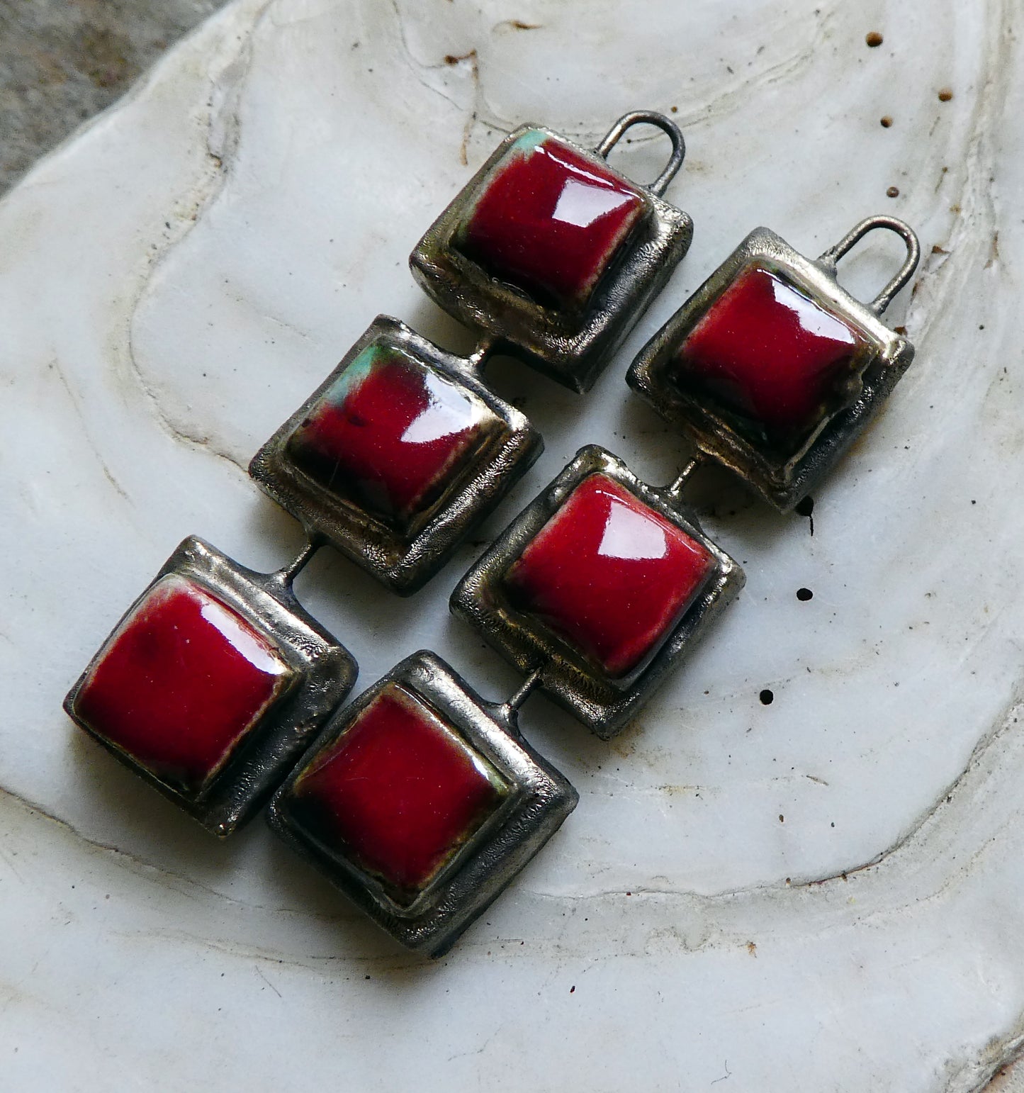 Ceramic Moulded Square Stack Charms - Red