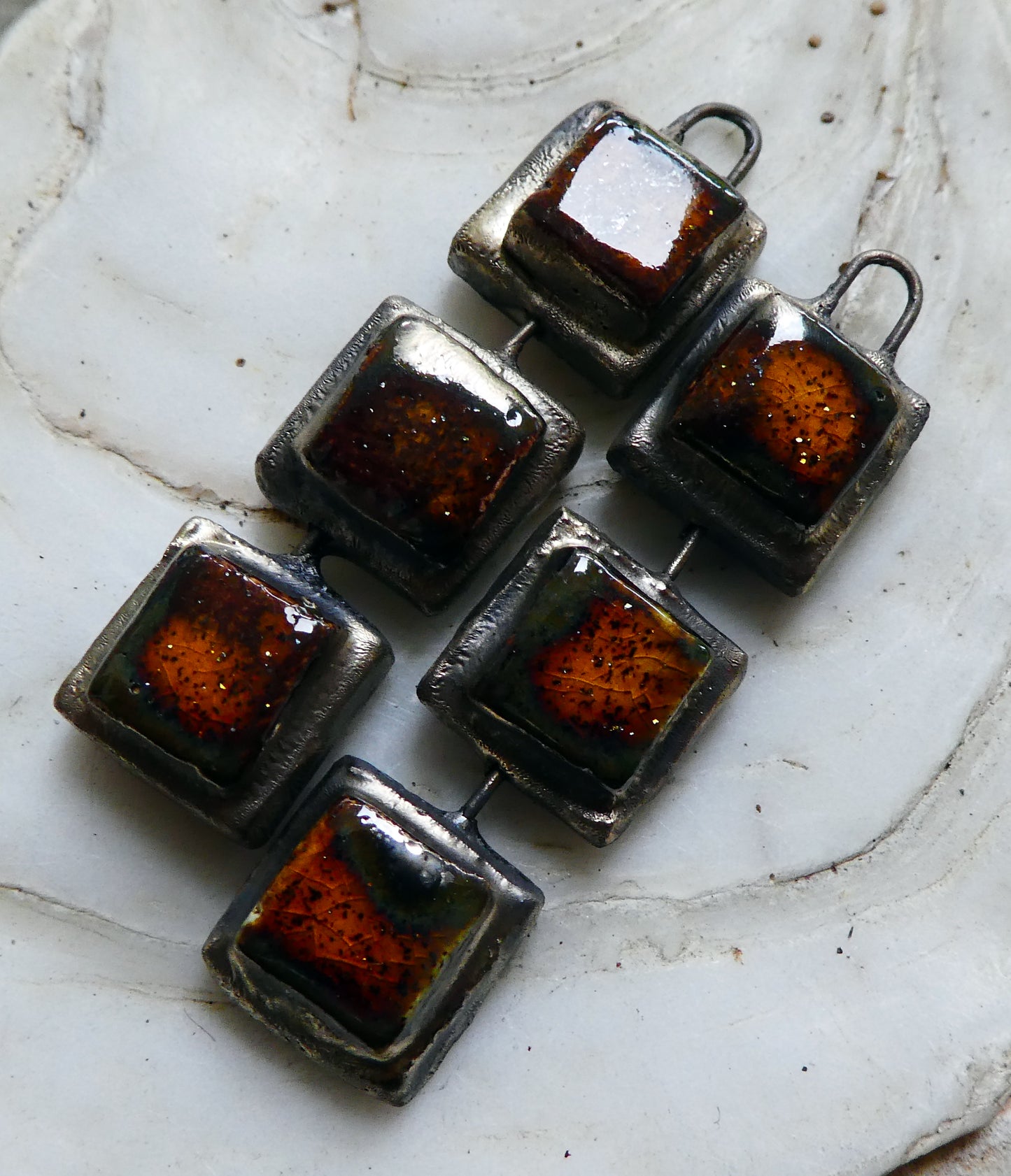 Ceramic Moulded Square Stack Charms - Amber Sparks