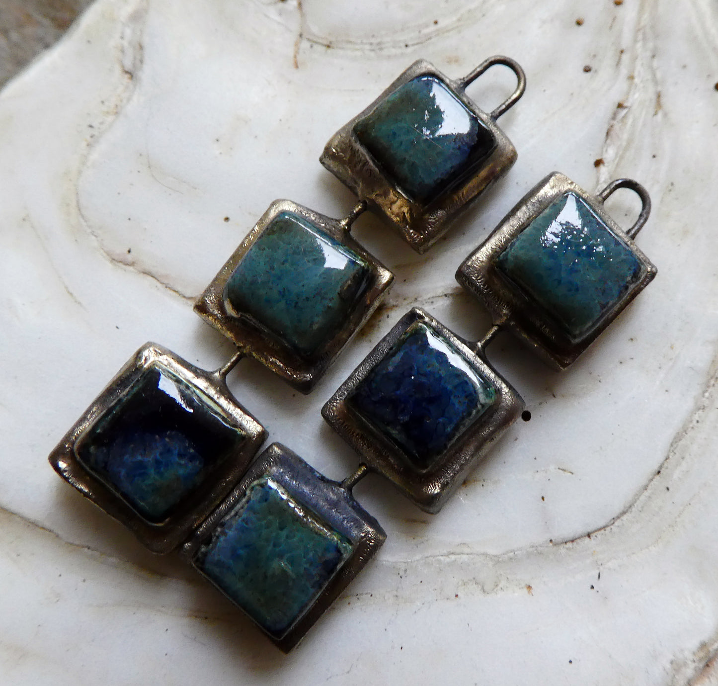 Ceramic Moulded Square Stack Charms - Obsidian