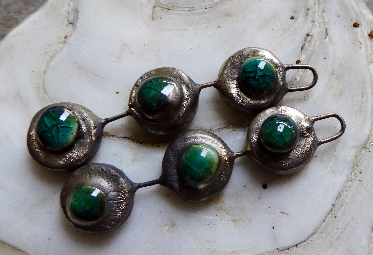 Ceramic Moulded Disc Stack Charms -Oriental Blue