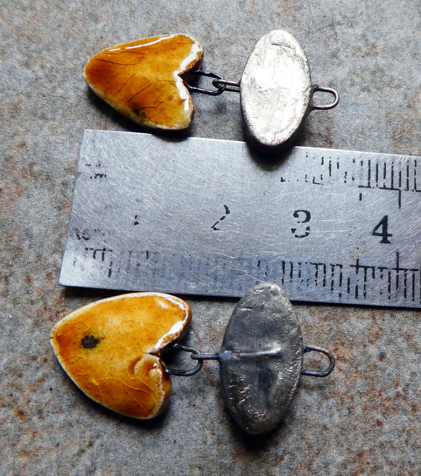 Ceramic Moulded Oval and Leaf Dangles - Cognac