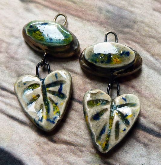 Ceramic Moulded Oval and Leaf Dangles - Fireflies