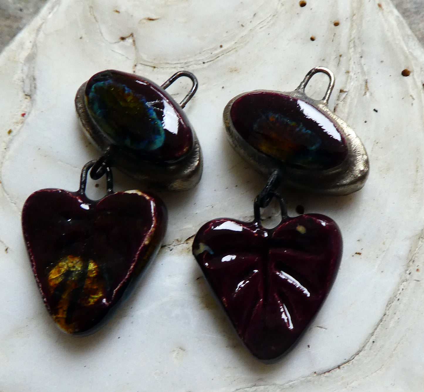 Ceramic Moulded Oval and Leaf Dangles - Murano