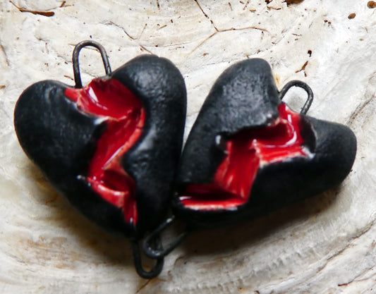 Ceramic Slashed Heart Charms - Matte Black