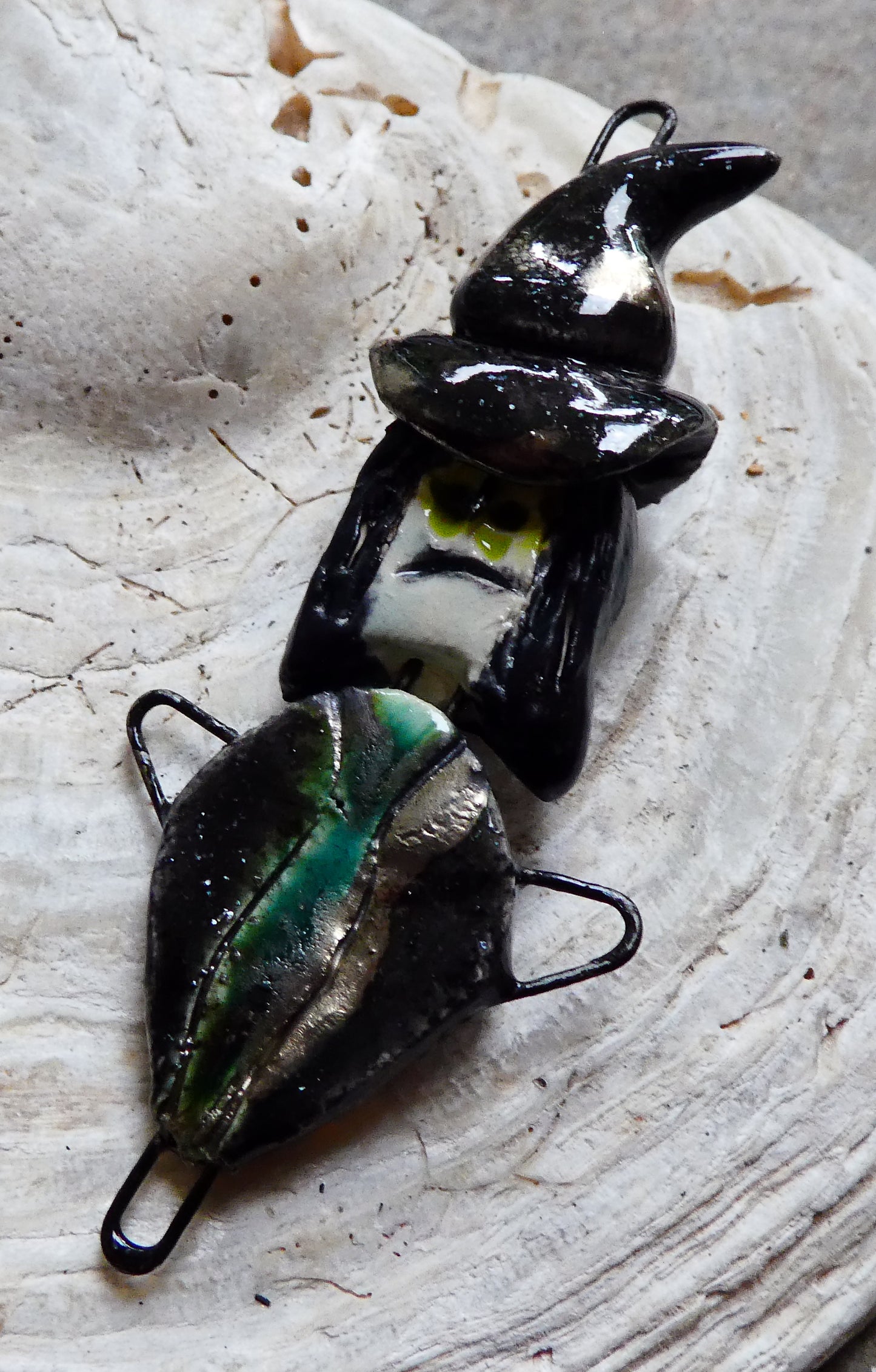 Ceramic Single Witch Connectors - Antique Turquoise