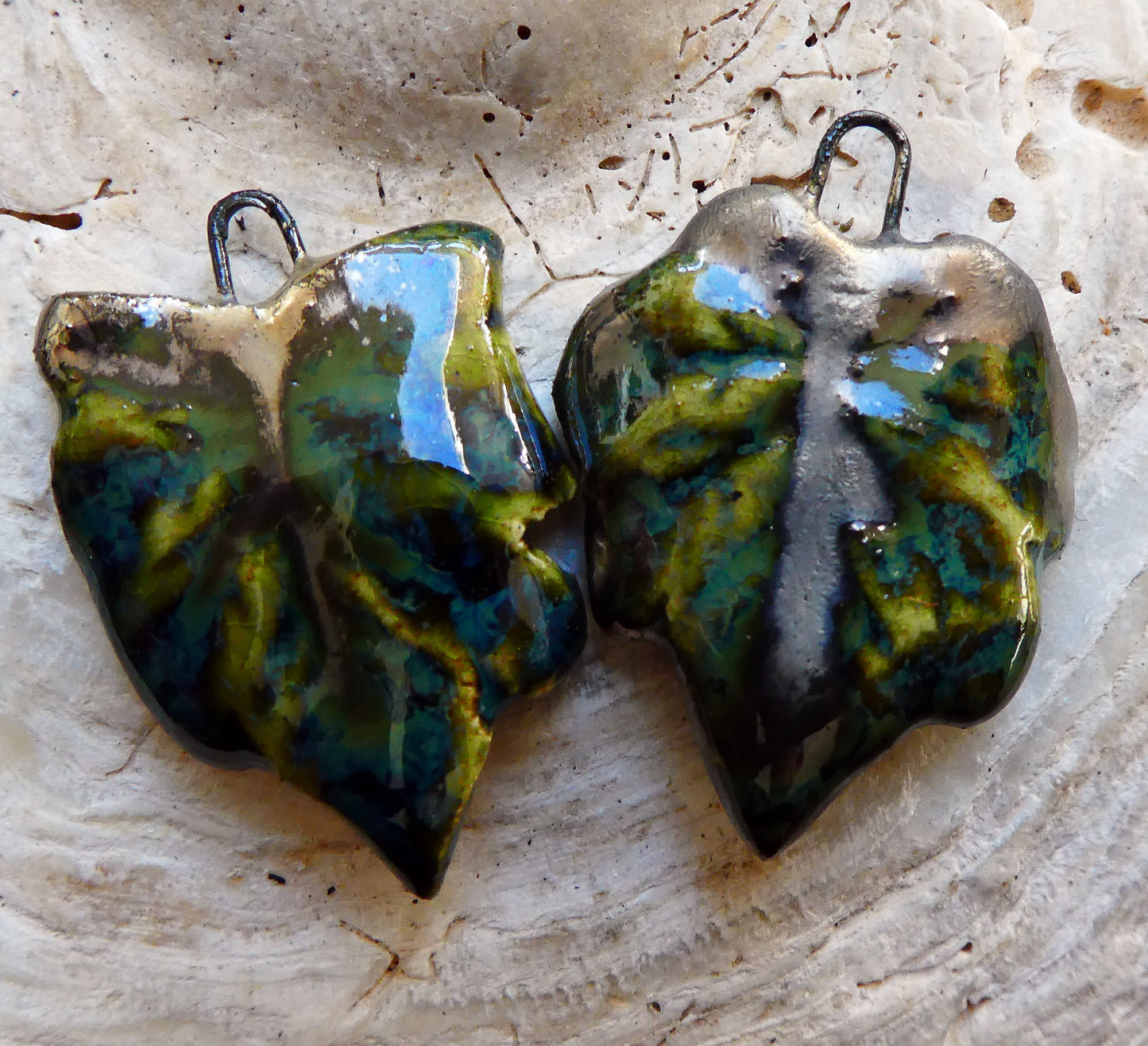 Ceramic Leaf Charms -Dark Jade