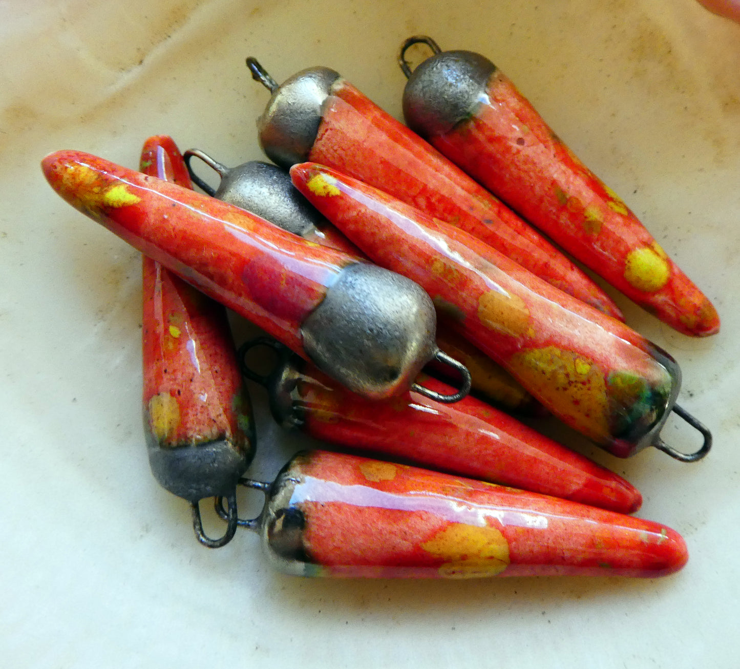 Ceramic Spikes Earring Charms - Firecracker