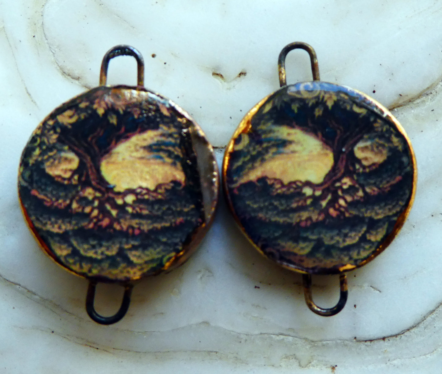 Ceramic Little Disc Tree Decal Earring Connectors