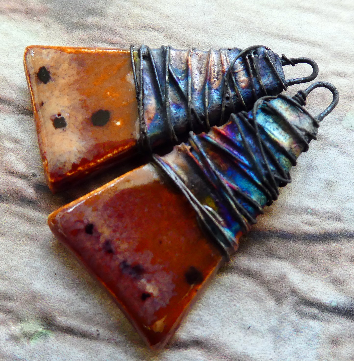 Ceramic Wire Wrapped Wedge Charms -Painted Desert