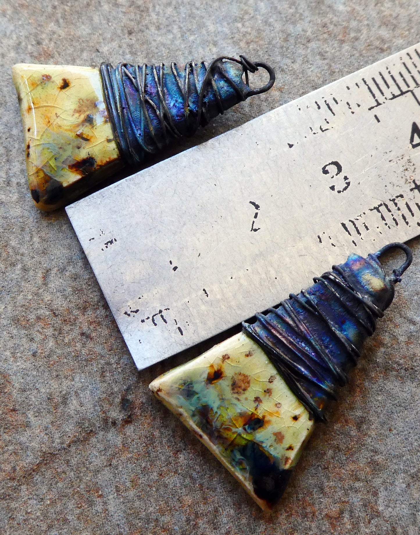 Ceramic Wire Wrapped Wedge Charms -Cappuccino Mint