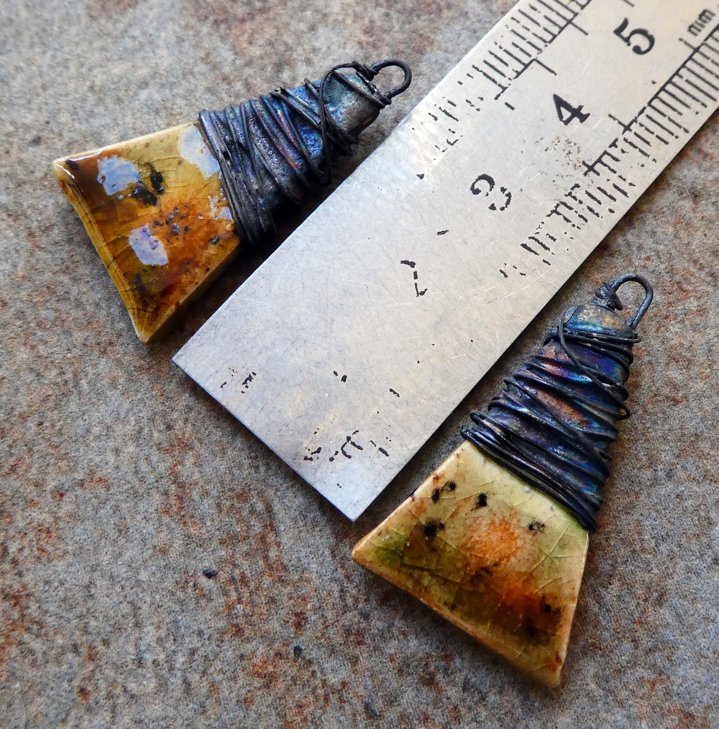 Ceramic Wire Wrapped Wedge Charms -Safari